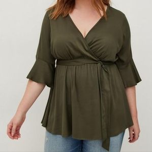 NWT Torrid Deep Green Babydoll Wrap Tunic Top